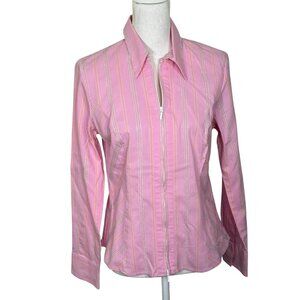 CABI Zip Front Pink Pinstripe Blouse Sz M #330 NWOT
